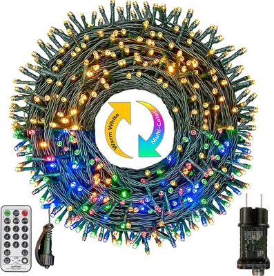 Obrázok produktu pre Svietidlá na vonkajšie a vnútorné použitie – 30 metrov, 300 LED – teplá biela a farebné vianočné svetielka – funkcia pamäte