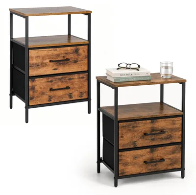 Nachtkastje-Set (2 Stück) mit 2 Schubladen, Industrie-Design, braun/schwarz