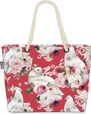 Produktbild von VOID Tauben Rosen Romantik Strandtasche Shopper 58x38x16cm 23L XXL Einkaufstasche Tasche Reisetasche Beach Bag