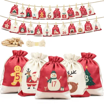 Produktbild von Adventskalender zum Befüllen - 24 Stoff-Säckchen - Weihnachtsdekoration - 18 x 13 cm