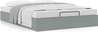 Image de Cadre de lit ottoman sans matelas gris clair 140x200 cm tissu