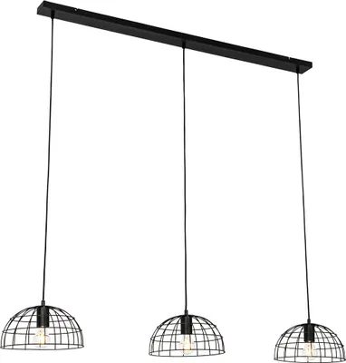 Produktbild von QAZQA - Industrie I Vintage I Industrie I Vintage I Hängelampe I Pendellampe I Pendelleuchte schwarz 3-flammig - Hanze I Wohnzimmer I Schlafzimmer - Stahl Länglich - LED geeignet E27