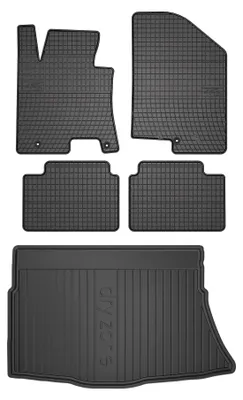 Image de Tapis en caoutchouc + bac de coffre pour Kia Ceed II 2012-2018 (hayon, sans niches latérales) – 5 pièces, noirs, sur mesure