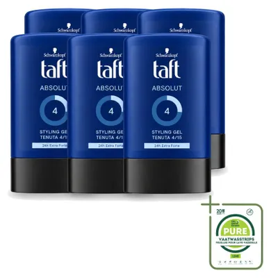 Immagine prodotto di 6 flaconi di gel per capelli Schwarzkopf Taft Absolut, formulato per uomo - Fissaggio a lunga durata - 300 ml - Confezione grande - 6 pezzi