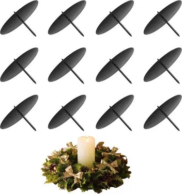 Productafbeelding van Set van 12 metalen kaarshouders voor adventskransen en kerstdecoraties - zilver