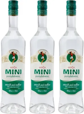 Produktbild von Ouzo Mini Mytilini 3x 0,7l 40% Vol. | Der beliebte Ouzo aus Lesbos | + 20ml Jassas Olivenöl