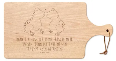 Produktbild von Mr. & Mrs. Panda Holzbrett Frosch Liebe - Transparent - Geschenk, schneidunterlage, Froschkönig, Brotzeitbrett, Freundin, Hochzeitstag, Frühstücksbrett, Brettchen