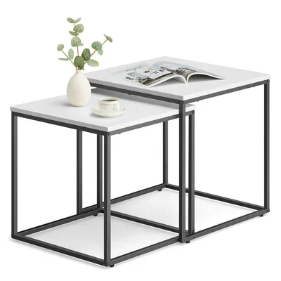 Produktbild von FORTENA Couchtisch Set 2er, Quadratisch Marmor Optik, Schwarz Metall