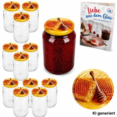 Produktbild von 12er Set Sturzglas 720ml Einmachglas Carino Honigwabe Deckel Heft