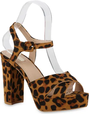 Produktbild von Mytrendshoe Damen Plateau Sandaletten Blockabsatz Party Schuhe High Heels 826159, Farbe: Leopard, Größe: 36