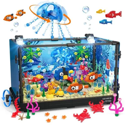 Produktbild von Licht Aquarium Baustein Set Fischen Tank Klemmbausteine Bausatz Geschenk