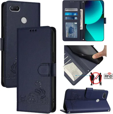 Produktbild von Leder Hülle für Xiaomi Redmi 6 /Redmi 6A Süße Katze Flip Case Brieftasche Schutzhülle mit Standfunktion Blau