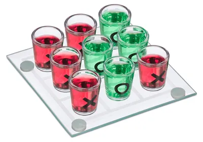 Immagine prodotto di Relaxdays Tic Tac Toe, gioco alcolico per adulti, 2 giocatori, 9 bicchierini, addio al nubilato/celibato, divertente gioco di società, trasparente