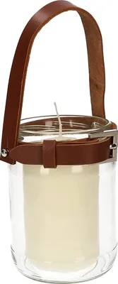 Produktbild von ABRATO Kerze im Glas 60x100mm mit Braun Ledergriff Komplette Dekorative Laterne