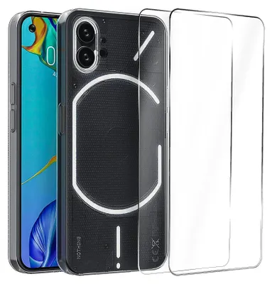 Produktbild von 2in1 Schutz Cover Set für das Nothing Phone 2 besteht aus 2x 9H Glas Folie Display Schutzfolie und 1x Silikon Case Schutzhülle - Hülle in Transparent