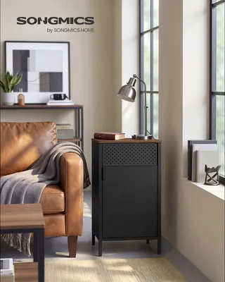 Produktbild von SONGMICS Nachttisch, Beistellschrank, Tür mit Magnet, Beistelltisch, verstellbarer Einlegeboden, für Schlafzimmer, Wohnzimmer, Stahlgestell, Industriestil, vintagebraun-schwarz LSC101B01