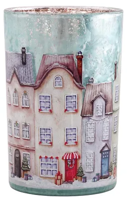 Productafbeelding van Clayre & Eef theelichthouder, diameter 12 cm, hoogte 18 cm, blauw glas