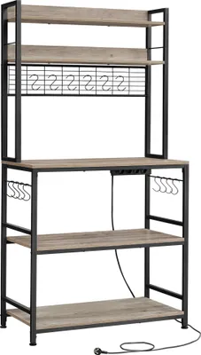 Produktbild von VASAGLE Küchenregal, Standregal mit Steckdosen, Gitterplatte, 14 Haken, 40 x 80 x 170 cm