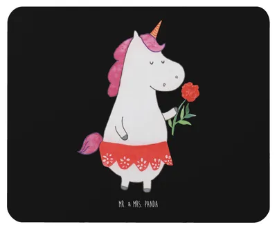 Produktbild von Mr. & Mrs. Panda Mauspad Einhorn Dame - Schwarz - Geschenk, Freundin, Bachelor, Mouse Pad, pc mousepad, Einhörner, Trennung, mousematte, Unicorn, computer, Frau