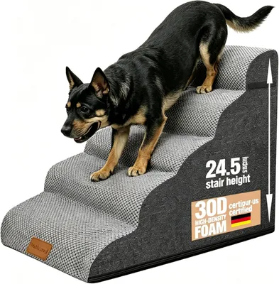 Imagen del producto de Escalera para perros de espuma, con 5 escalones, 62 cm de altura, con funda lavable y superficie antideslizante, ideal para perros pequeños