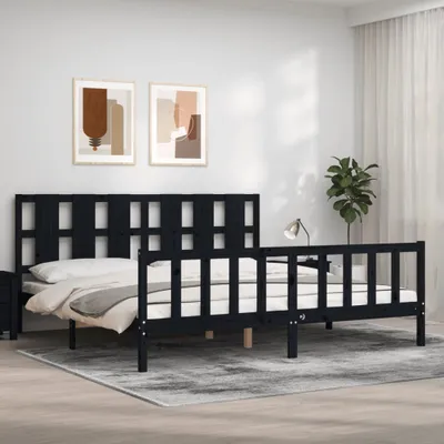 Produktbild von Massivholzbett mit Kopfteil Schwarz 200x200 cm , Klassische Betten Design 2024