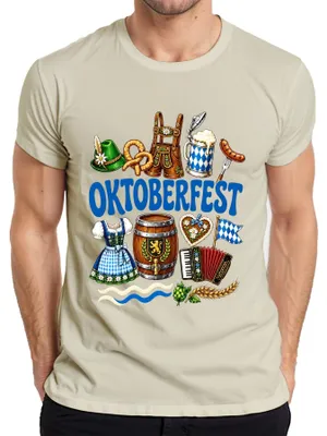 Produktbild von Bayern Tracht Lederhosen Dirndl Volksfest Wiesngaudi Herren T-Shirt, Natur, 3XL