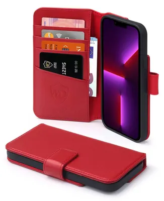 Produktbild von MobyDefend Hülle für iPhone 13 Pro Max - Premium Leder Klapphülle mit Kartenfächern und Standfunktion - Rot