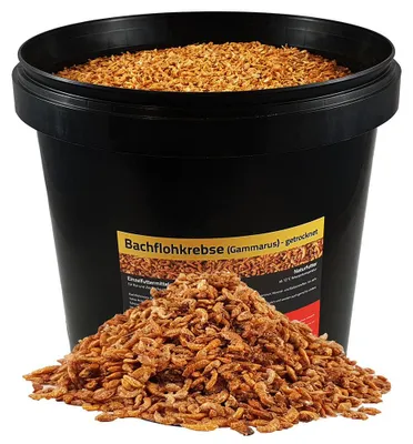 Produktbild von 10 Liter Gammarus - Bachflohkrebse getrocknet | im Eimer | Für Koi, Reptilien, Hühner | 10.000 ml - Black Line