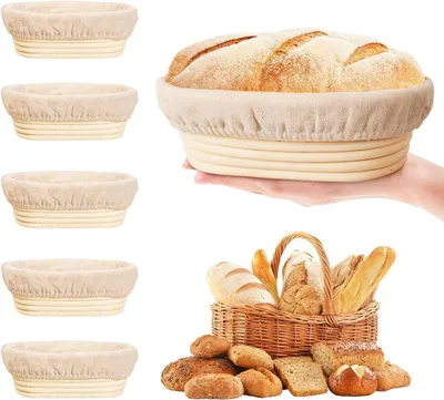 Image de Panier de fermentation ovale - Paniers à pain - Pour la levée de la pâte - Fabriquée en rotin naturel - Lot de 6 pièces, 15 cm - Naturel