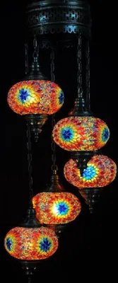 Zdjęcie produktu dla Turecka lampa wisząca – ręcznie wykonana lampa mozaikowa – marokańska lampa sufitowa – 5 kolorowych szklanych kulek
