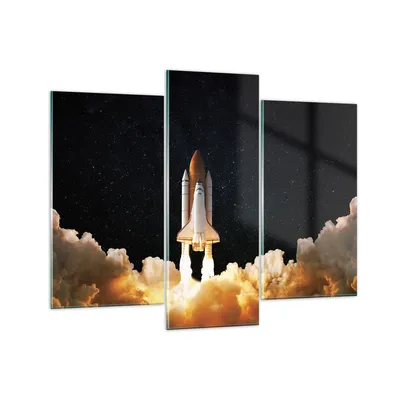 Produktbild von Bilder auf glas - 3 Teile - Abheben Rakete Kosmos - 130x100cm - Glasbilder - Wandbilder - Bilder - zum Aufhängen bereit - Wanddekoration aus Glas - Glas Bilder - Wandbild auf Glas - GCB130x100-4531
