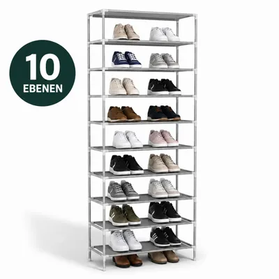 Image de Étagère à chaussures, meuble à chaussures, support à chaussures 55 x 27 x 155 cm, en métal, hauteur réglable, pouvant accueillir jusqu'à 35 paires de chaussures, système de rangement YaLiva_Decor®
