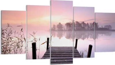 Produktbild von Bild auf Leinwand - Leinwandbild - Morgen Sonnenaufgang Nebel See - 160x85cm - Wand Bild - Wanddeko - Leinwanddruck - Bilder - Kunstdruck - Wanddekoration - Leinwand bilder - Wandkunst - EA160x85-2593