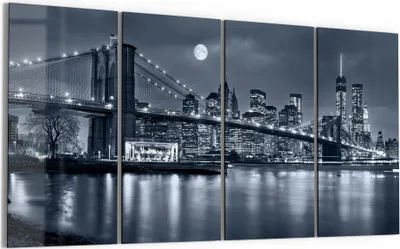 Produktbild von DEQORI Glasbild Echtglas 4x30x60 cm 'Vollmond über New York' Wandbilder XXL groß
