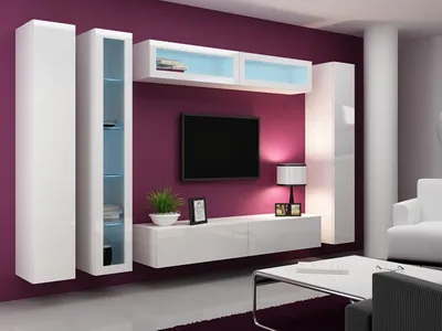 Obrázek produktu pro Obývací stěna s LED bílým osvětlením ASHTON 6 - bílá / lesklá bílá