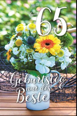 Produktbild von 65. Geburtstag - Karte mit Umschlag - Blumen in Becher