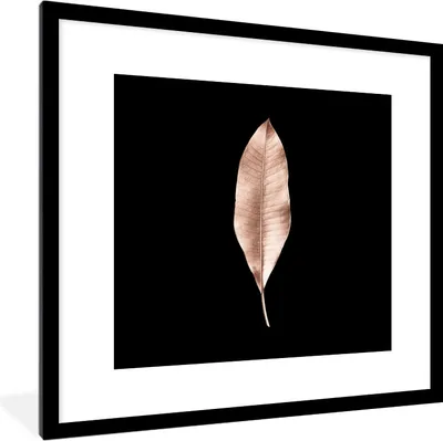 Produktbild von MuchoWow® MuchoWow® Gerahmtes Poster Blatt - Gold - Rosa 40x40 cm - Poster mit zchwarzem Bilderrahmen - Poster - Plakat im Rahmen