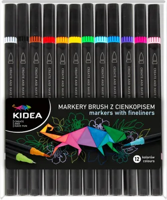 Produktbild von Kidea-Pinselstifte mit Fineliner, 12 Farben