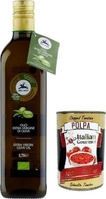 Produktbild von Alce Nero Olio 100% Italienisch -Natives Olivenöl Extra,mit italienischen -Oliven,750ml Glasflasche + Italian Gourmet Polpa di Pomodoro 400g Dose