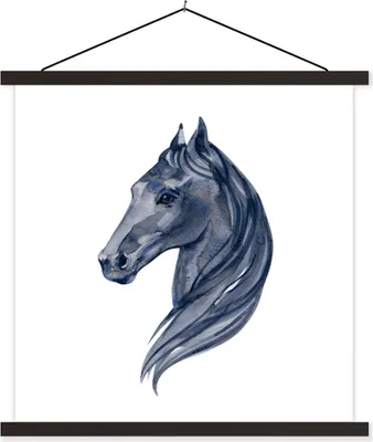 Produktbild von MuchoWow® Textilposter Pferd - Aquarell - Schwarz - Mädchen - Kinder - Mädchen 60x60 cm mit schwarzem Rahmen - Posteraufhänger