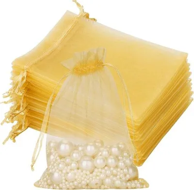 Produktbild von Famanu Organzabeutel 13x18 cm - 50 Stück - Gold - Ideal für Hochzeiten und Geschenke