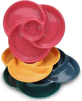 Image de Plat de service réutilisable - 4 pièces - Plateau à fruits et légumes - Plat de service en plastique pour snacks et sauces