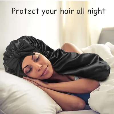 Satin Schlafmütze für langes Haar Damen verstellbar Haarschutz Nacht