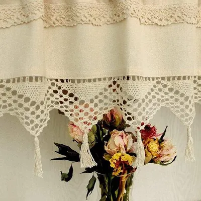 Immagine prodotto di Tenda Famanu con frange, stile vintage, color beige - 25 x 120 cm