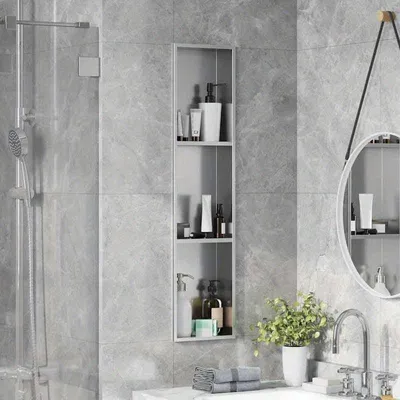Zdjęcie produktu dla Wnęka pod prysznic – Douchenis – Półka/Szafka – Stal nierdzewna, srebrny kolor – 90 x 20 x 9,5 cm