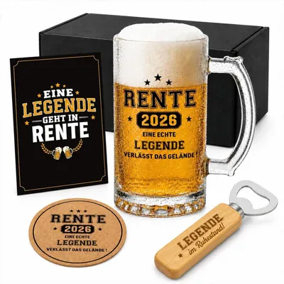 Immagine prodotto di Set regalo da 4 pezzi per bicchieri da birra, composto da: boccale da 500 ml, sottobicchieri, apriscatole e biglietto