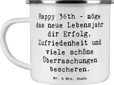 Produktbild von Mr. & Mrs. Panda Emaille Tasse Spruch 36. Geburtstag Segen - Weiß - Geschenk, Becher, Kaffeepott, Lebensfreude, Überraschung, Pott, Jubiläum, Erfolg, Alter, Teetasse