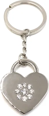 Image de Onwomania Porte-clés Cœur avec cristaux au centre Argent Métal Pendentif Charm