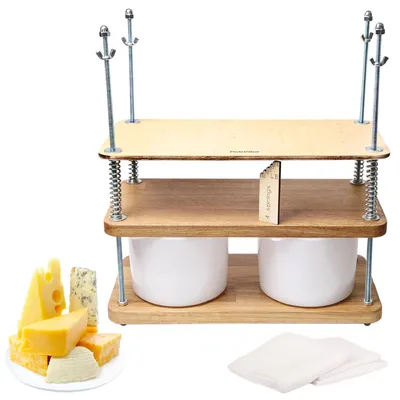 Immagine prodotto di Pressa per formaggio in legno – Include 2 stampi e un telo per formaggio