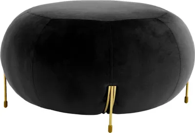 Produktbild von Casa Padrino Luxus Samt Rundhocker Schwarz / Gold Ø 80 x H. 40 cm - Moderner Runder Sitzhocker - Wohnzimmer Hocker - Moderne Wohnzimmer Möbel
